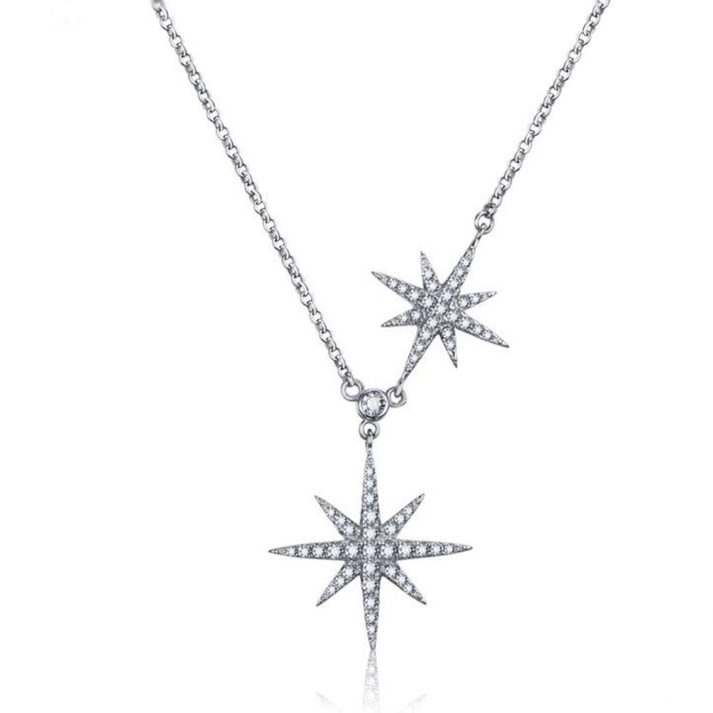 Sterling Silver Pave CZ Star Pendant Necklace